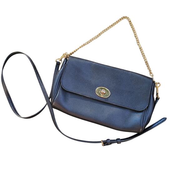 Coach Chain Crossbody Navy Pebbled Leather Gold Hardware - Picture 1 of 9